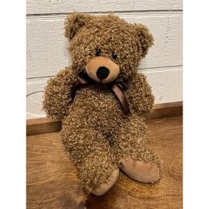 Burton + Burton Teddy Bear Plush 11" Brown Stuffed Animal In Dark Brown Bow